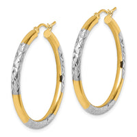 Load image into Gallery viewer, 10K with Rhodium Diamond Cut 3mm Hoop Earrings
