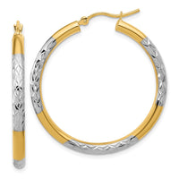 Load image into Gallery viewer, 10K with Rhodium Diamond Cut 3mm Hoop Earrings
