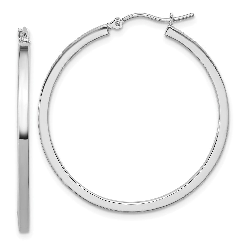 10k White Gold 2mm Square Tube Hoop Earrings