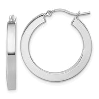 Load image into Gallery viewer, 10k White Gold 3mm Polished Square Tube Hoop Earrings
