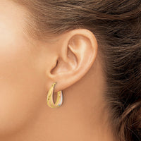 Load image into Gallery viewer, 10K Two-tone w/White Rhodium Polished and Satin Hoop Earrings
