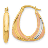 Load image into Gallery viewer, 10K Two-tone w/White Rhodium Polished and Satin Hoop Earrings
