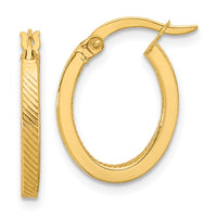 Load image into Gallery viewer, 10K Polished and Textured Oval Hoop Earrings
