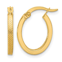 Load image into Gallery viewer, 10K Polished and Textured Oval Hoop Earrings
