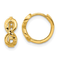 Load image into Gallery viewer, 10K Polished and Diamond-cut Infinity Huggie Hoop Earrings
