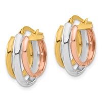 Load image into Gallery viewer, 10K with White Rhodium and Rose Gold Plating Polished 3 Row Oval Hoop Earrings
