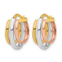 Load image into Gallery viewer, 10K with White Rhodium and Rose Gold Plating Polished 3 Row Oval Hoop Earrings
