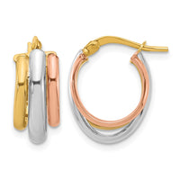Load image into Gallery viewer, 10K with White Rhodium and Rose Gold Plating Polished 3 Row Oval Hoop Earrings

