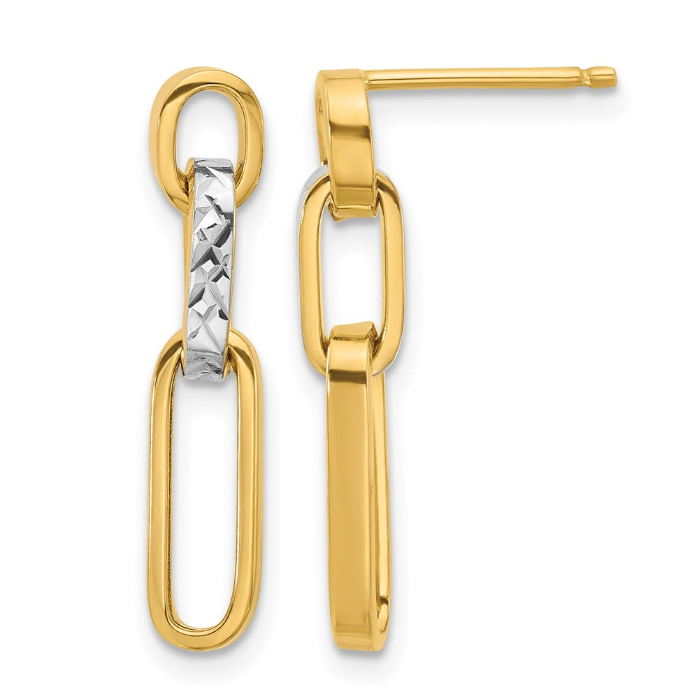 10K w/Rhodium Polished and D/C Link Dangle Post Earrings