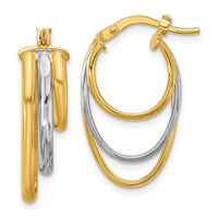 Load image into Gallery viewer, 10K W/White Rhodium Polished 3-row Oval Hoop Earrings
