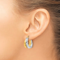 Load image into Gallery viewer, 10K W/White Rhodium Polished and Diamond-cut Hoop Earrings
