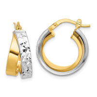 Load image into Gallery viewer, 10K W/White Rhodium Polished and Diamond-cut Hoop Earrings
