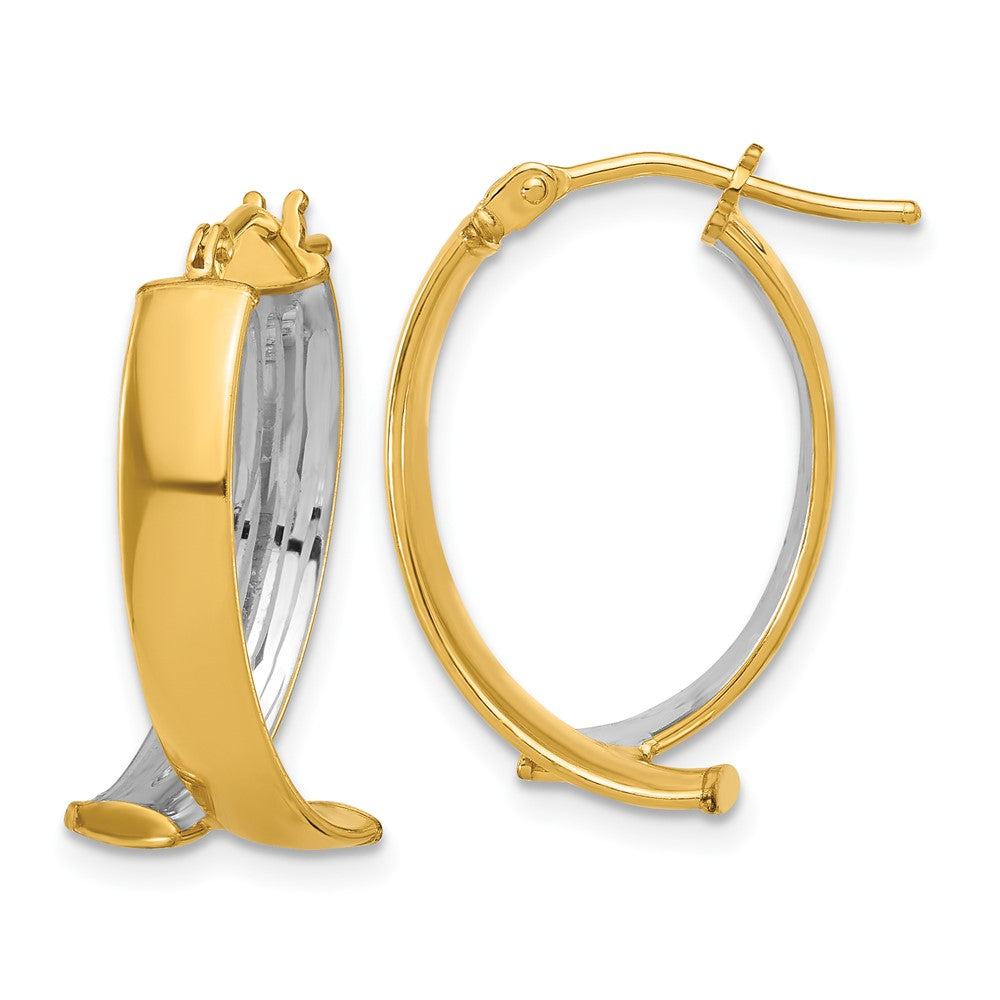 10K W/White Rhodium Polished and Textured Fancy Hoop Earrings