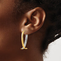 Load image into Gallery viewer, 10K W/White Rhodium Polished and Textured Fancy Hoop Earrings
