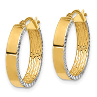 Load image into Gallery viewer, 10K w/ White Rhodium Polished and Diamond-cut Hoop Earrings
