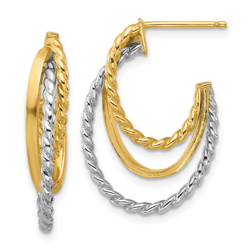10K W/White Rhodium Polished/Twisted Oval J-Hoop Post Earrings