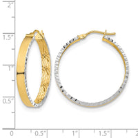 Load image into Gallery viewer, 10K w/ White Rhodium Polished and Diamond-cut Hoop Earrings

