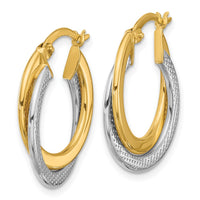 Load image into Gallery viewer, 10K with Rhodium Polished and Textured Fancy Hoop Earrings
