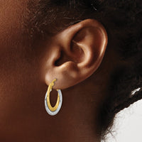 Load image into Gallery viewer, 10K with Rhodium Polished and Textured Fancy Hoop Earrings
