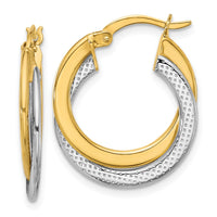 Load image into Gallery viewer, 10K with Rhodium Polished and Textured Fancy Hoop Earrings
