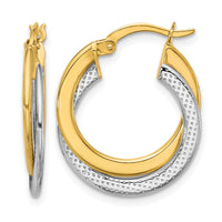 Load image into Gallery viewer, 10K with Rhodium Polished and Textured Fancy Hoop Earrings

