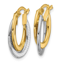 Load image into Gallery viewer, 10K with Rhodium Polished and Textured Fancy Hoop Earrings
