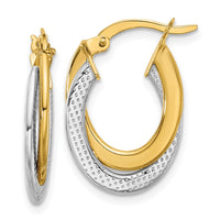 Load image into Gallery viewer, 10K with Rhodium Polished and Textured Fancy Hoop Earrings
