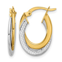 Load image into Gallery viewer, 10K with Rhodium Polished and Textured Fancy Hoop Earrings
