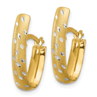 Load image into Gallery viewer, 10K w/Rhodium Polished/Satin/Diamond-cut Fancy Hoop Earrings
