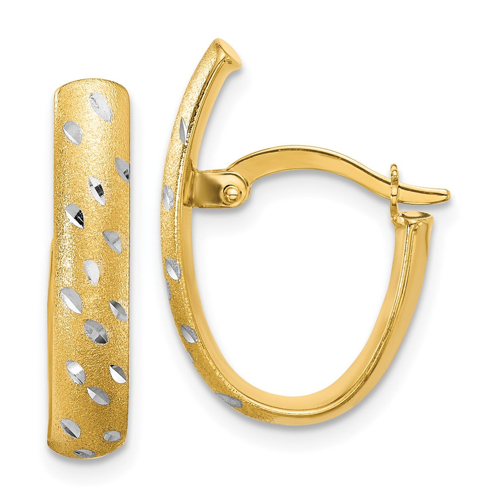 10K w/Rhodium Polished/Satin/Diamond-cut Fancy Hoop Earrings
