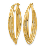 Load image into Gallery viewer, 10k Polished and Textured Triple Oval Twist Hoop Earrings
