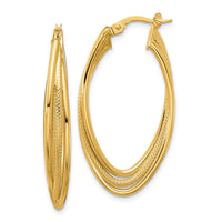 Load image into Gallery viewer, 10k Polished and Textured Triple Oval Twist Hoop Earrings
