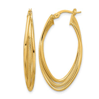 Load image into Gallery viewer, 10k Polished and Textured Triple Oval Twist Hoop Earrings
