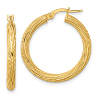 Load image into Gallery viewer, 10k Polished and Textured Twisted Tube Hoop Earrings
