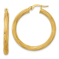 Load image into Gallery viewer, 10k Polished and Textured Twisted Tube Hoop Earrings
