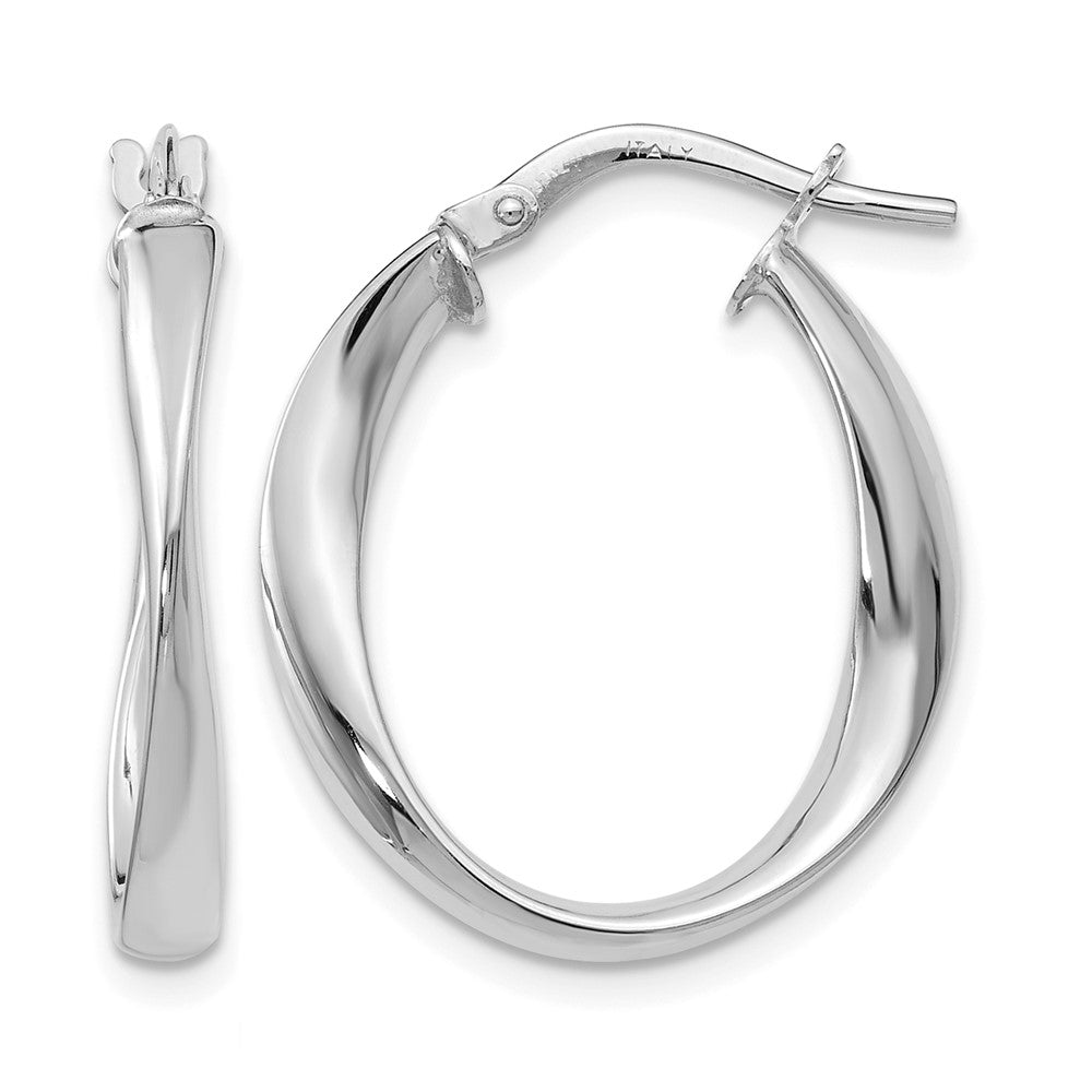 10K with White Rhodium Plating Polished Hoop Earrings