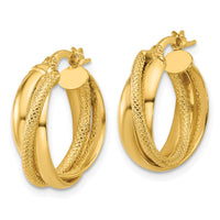 Load image into Gallery viewer, 10K Polished and Textured Round Hoop Earrings
