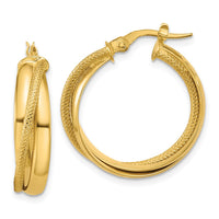 Load image into Gallery viewer, 10K Polished and Textured Round Hoop Earrings
