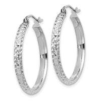 Load image into Gallery viewer, 10k White Gold D/C 2.8x25mm Hollow Hoop Earrings

