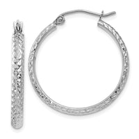 Load image into Gallery viewer, 10k White Gold D/C 2.8x25mm Hollow Hoop Earrings
