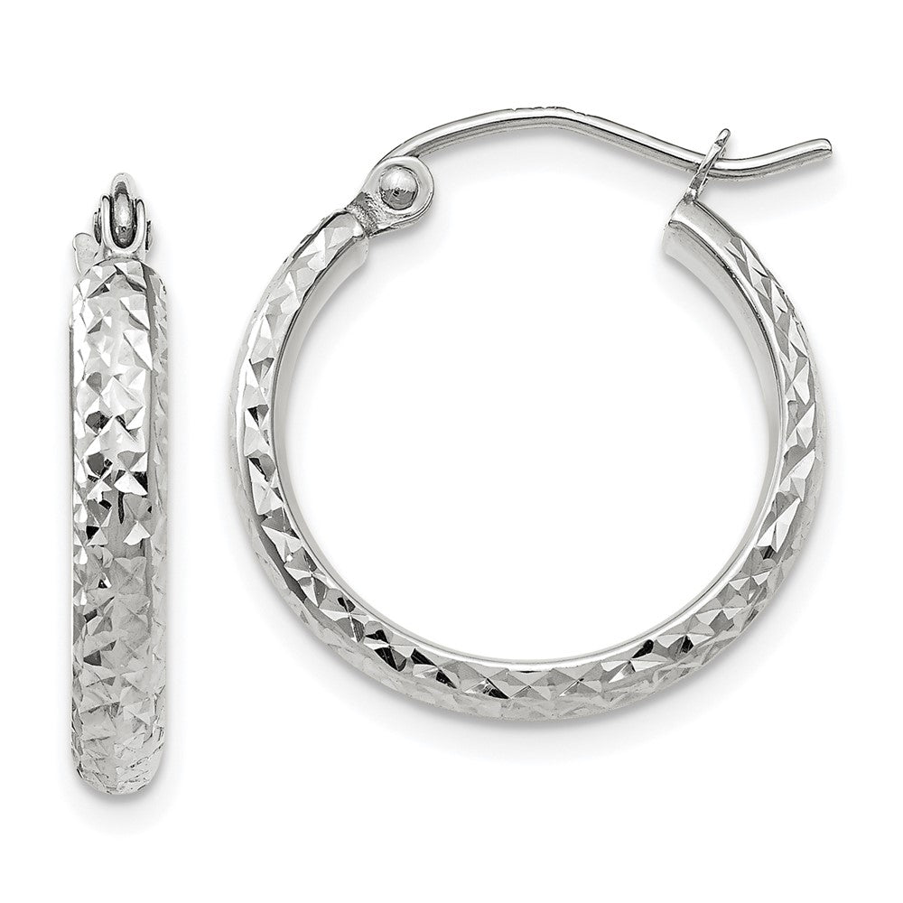 10k White Gold D/C 2.8x18mm Hollow Hoop Earrings