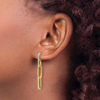 Load image into Gallery viewer, 10K w/ White Rhod Polished/Dia-cut Link Dangle Earrings
