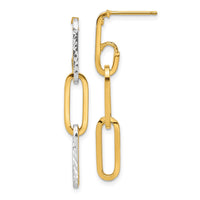 Load image into Gallery viewer, 10K w/ White Rhod Polished/Dia-cut Link Dangle Earrings
