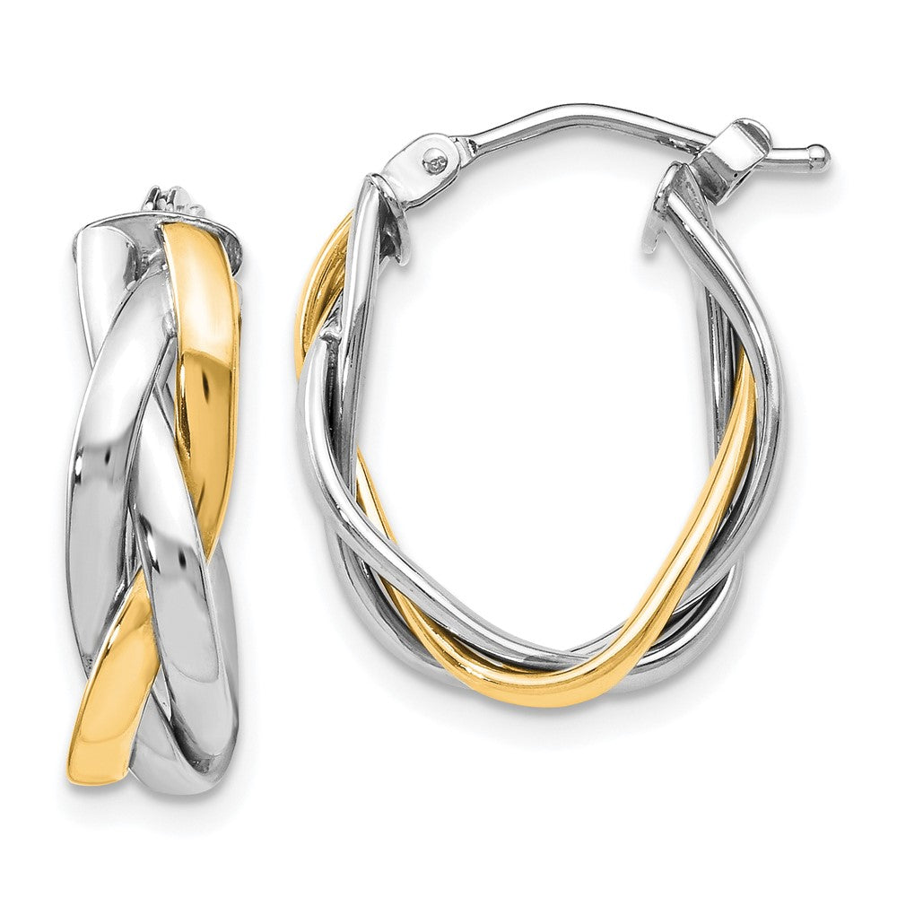 10K w/Wht Rhodium Plating Braided Hoop Earrings
