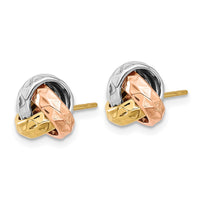 Load image into Gallery viewer, 10K Tri-color Polished and Textured Love Knot Post Earrings
