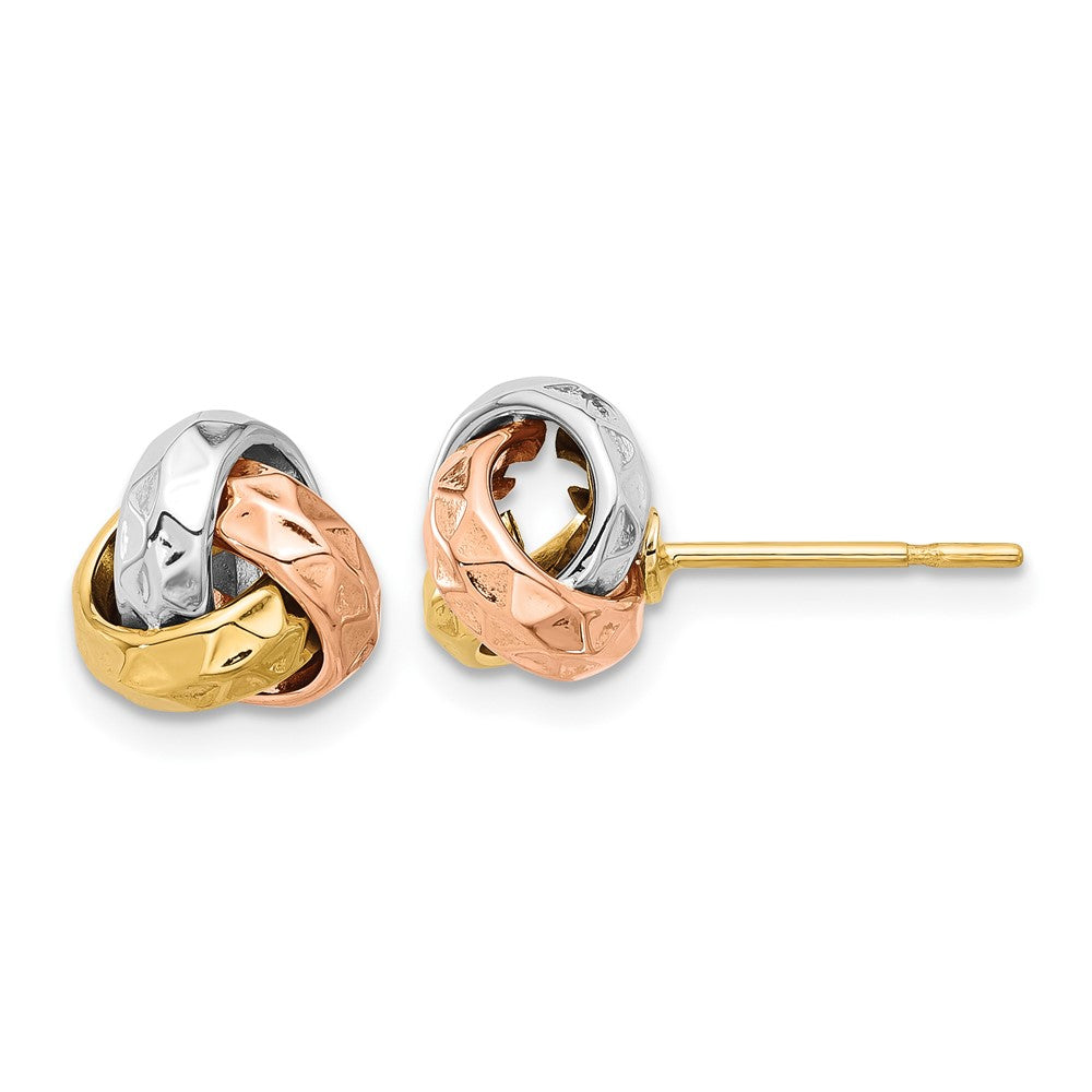 10K Tri-color Polished and Textured Love Knot Post Earrings