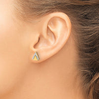 Load image into Gallery viewer, 10K with Rhodium Polished and Diamond-cut Triangle Post Earrings
