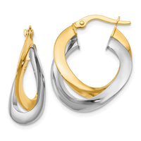 Load image into Gallery viewer, 10K Two-tone Polished Twisted Double Hoop Earrings
