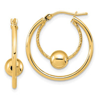 Load image into Gallery viewer, 10K Polished Textured w/ 6mm Ball Hoop Earrings
