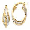 10K w/ White Rhodium Polished Oval Hoop Earrings